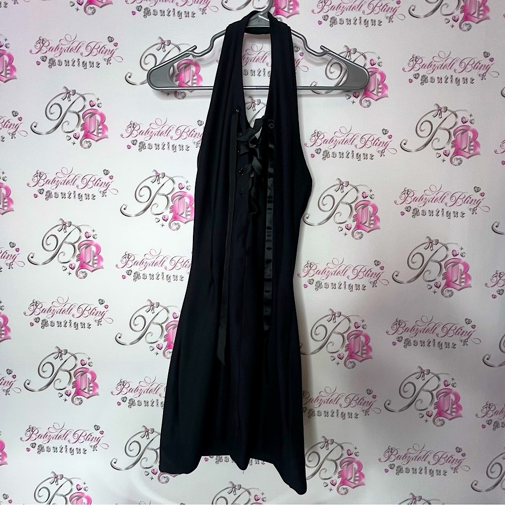 Misko designs dress corset lace up front sexy tight Elegant Black Halter Dress